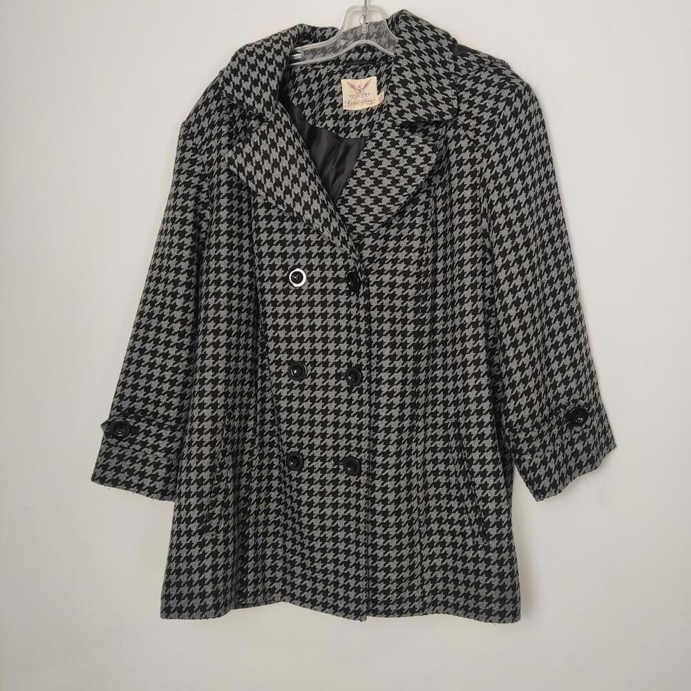 Faded Glory Houndstooth Double Breasted Peacoat Jacket 3X 22W-24W